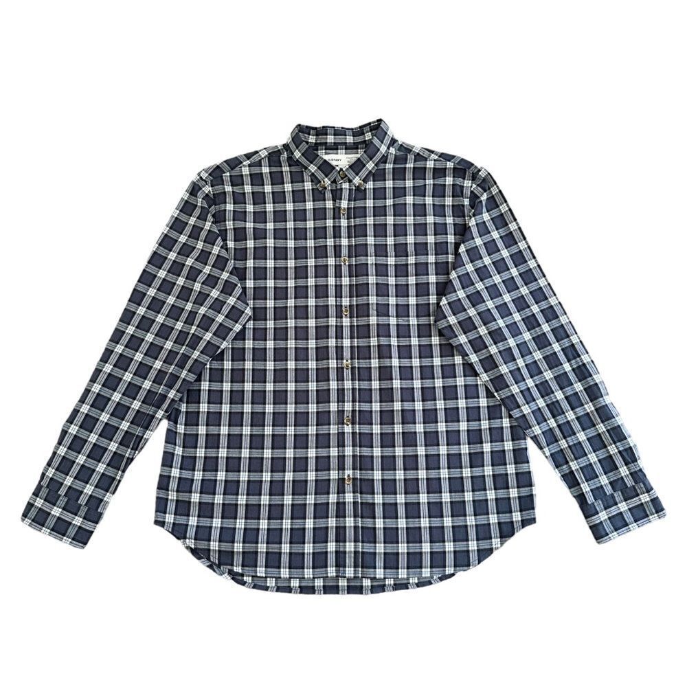 🔃Old Navy Men’s Blue & White Plaid Long Sleeve Button Down Dress Shirt